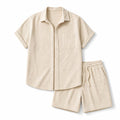 Corduroy Two-Piece Set Button Shirt and Drawstring Shorts Beige – Product Photo