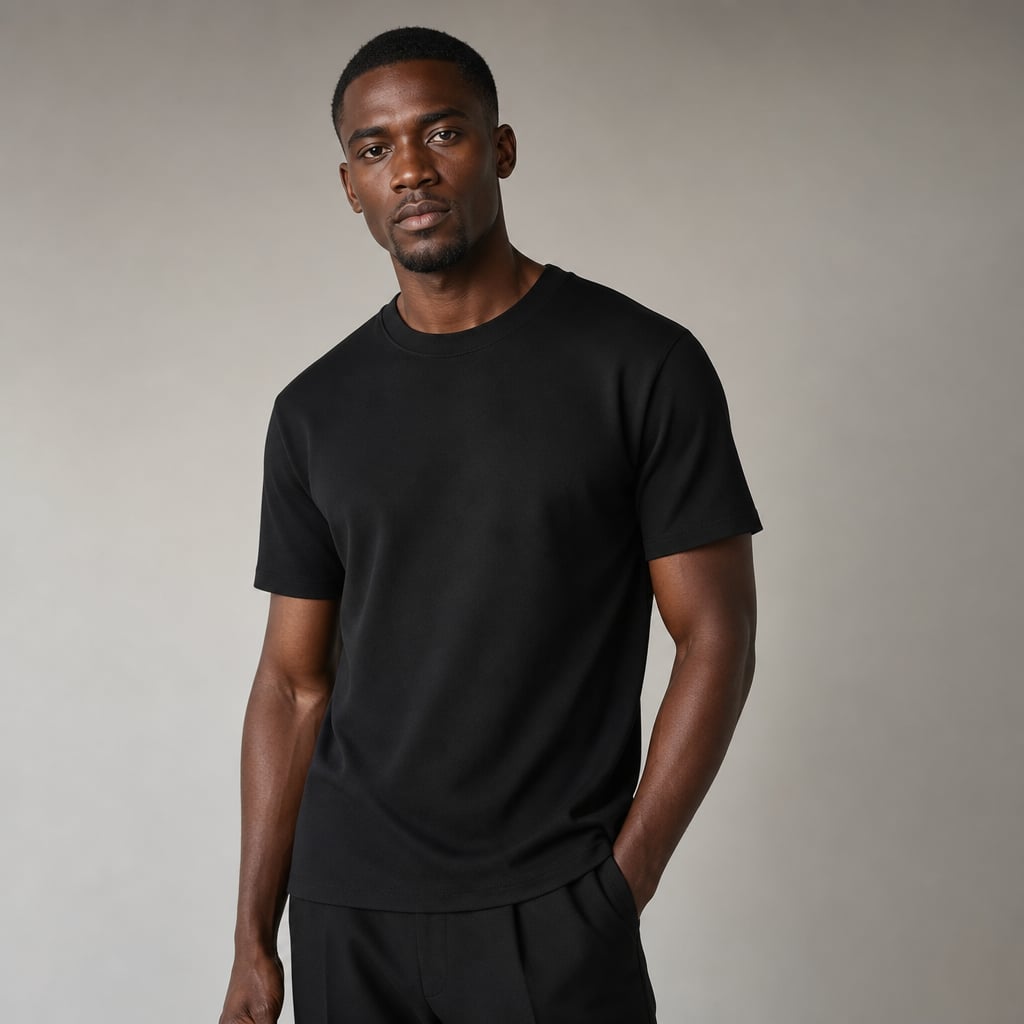 Cotton Crew Neck Tee Short Sleeve Everyday Fit Black – Side Angle View