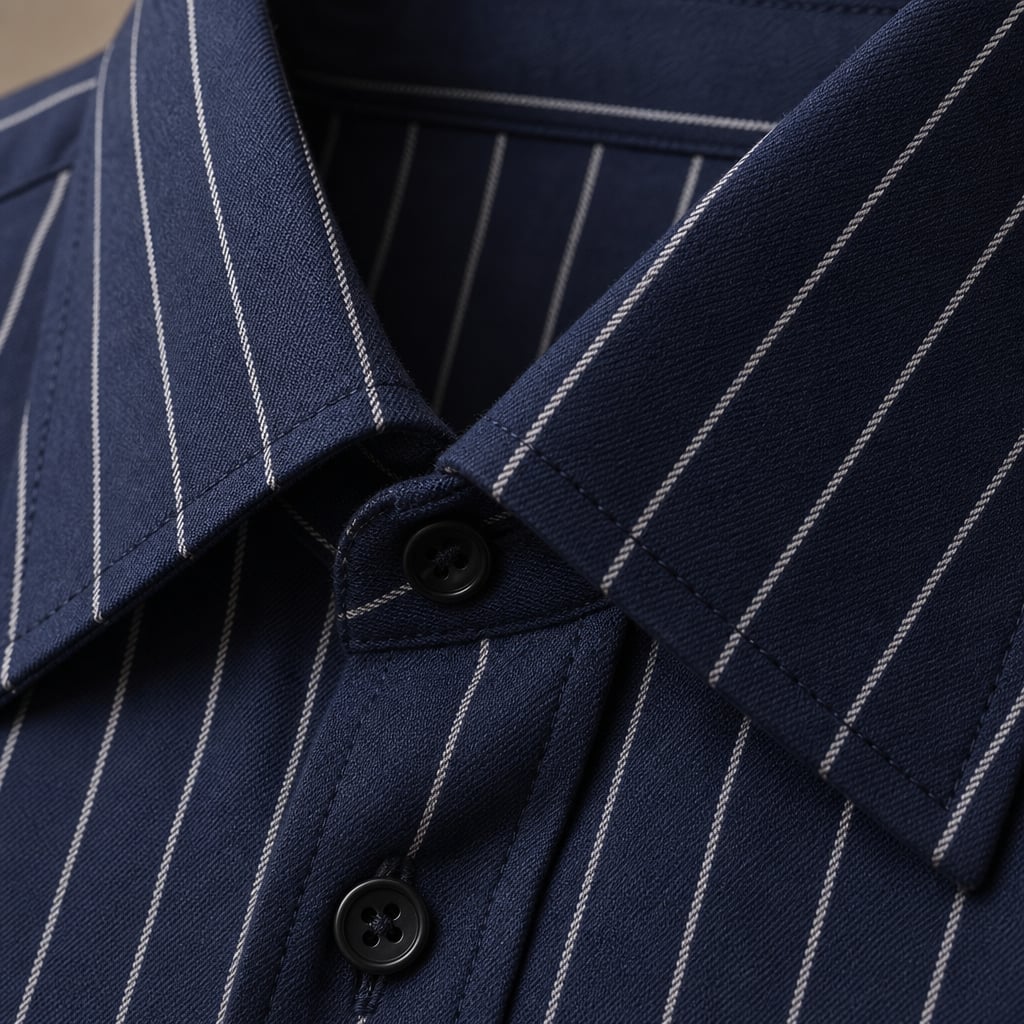 Cotton Striped Shirt Shop Navy – Fabric and Detail Close-Up