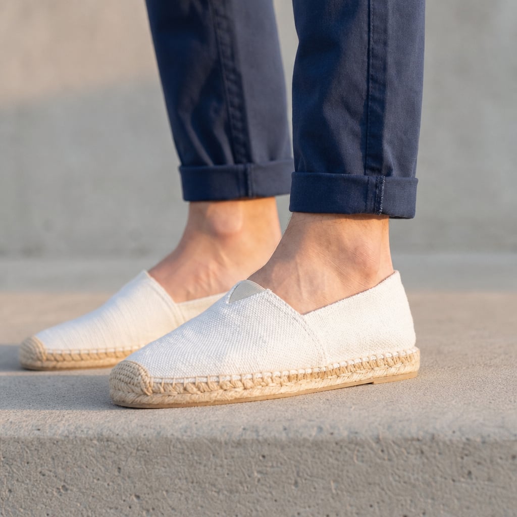 Espadrilles Men Jute Sole Slip-On Orthopedic Cushioned White – Side Angle View