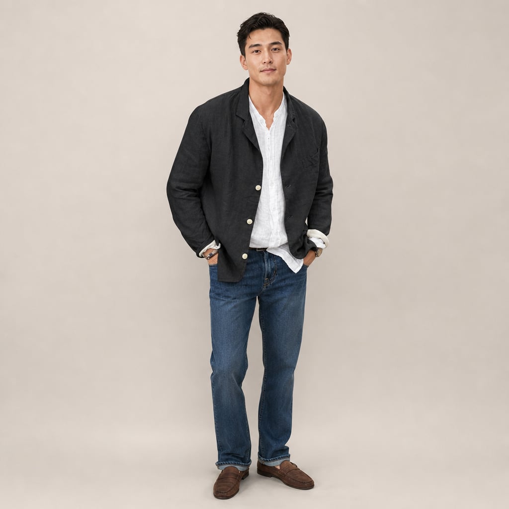 Linen Blazer Lightweight Open-Front in Black – Tarlano Premium Menswear