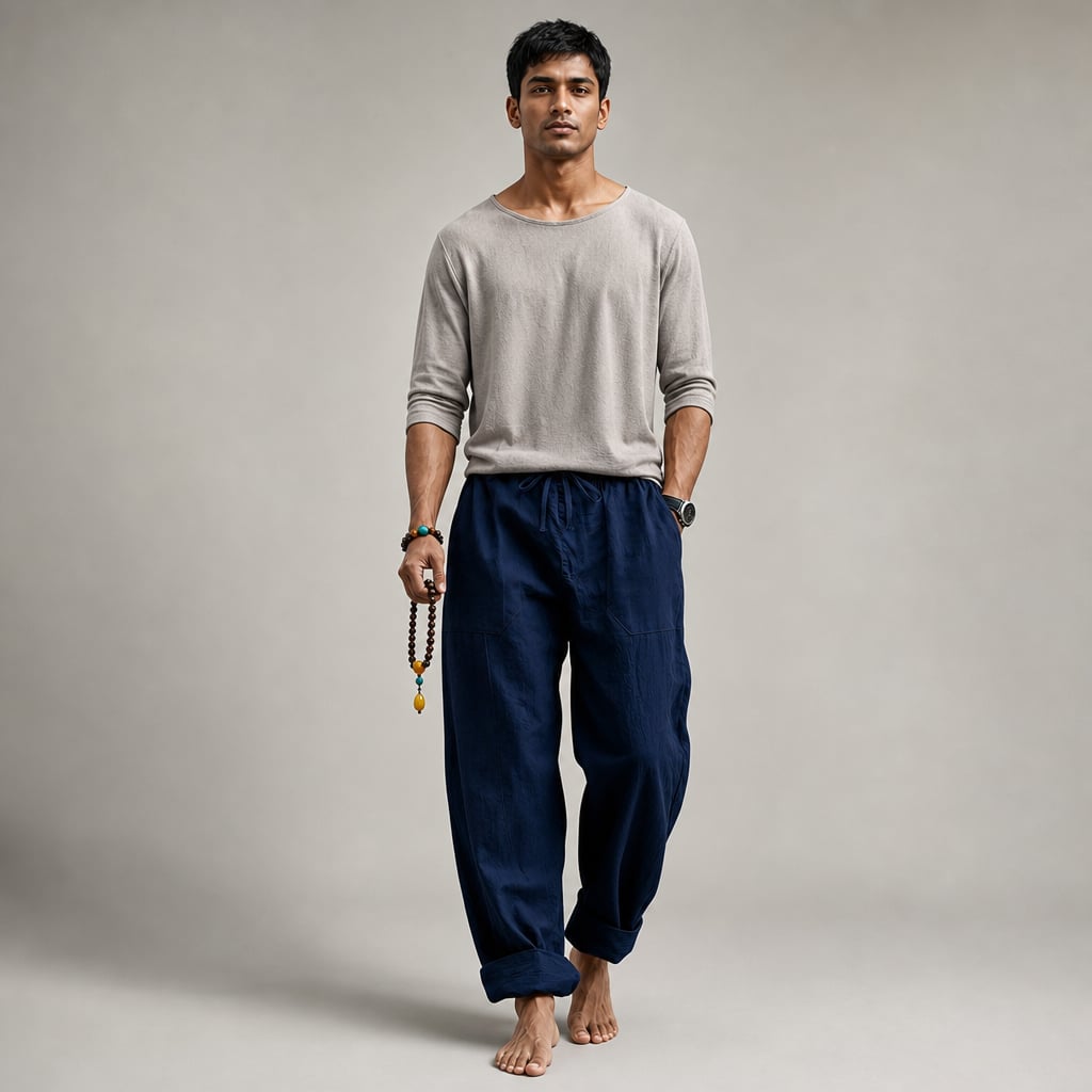 Linen Blend Drawstring Trousers Relaxed Fit in Navy – Tarlano Premium Menswear