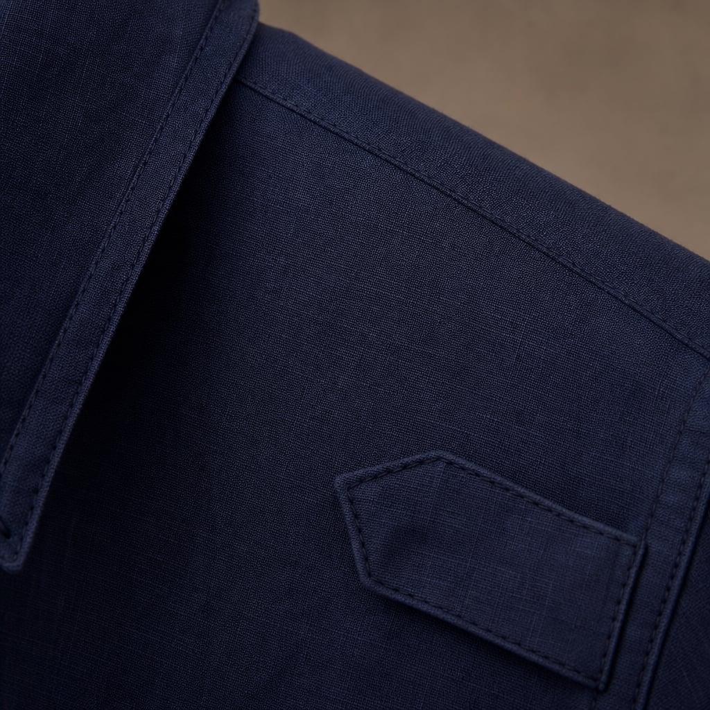 Linen Pants Men Utility Shirt Set 2-Piece Smart Casual Navy – Fabric and Detail Close-Up