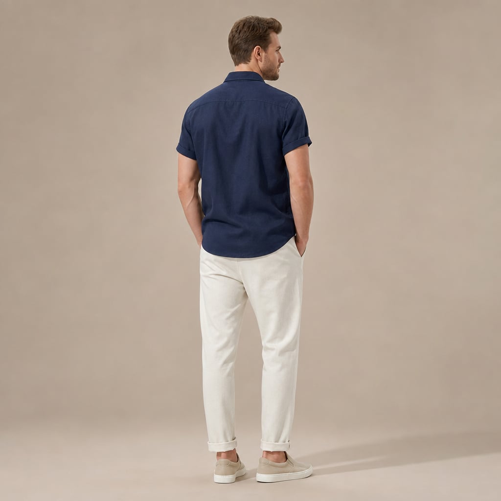 Linen Pants Men Utility Shirt Set 2-Piece Smart Casual Navy – Full Look