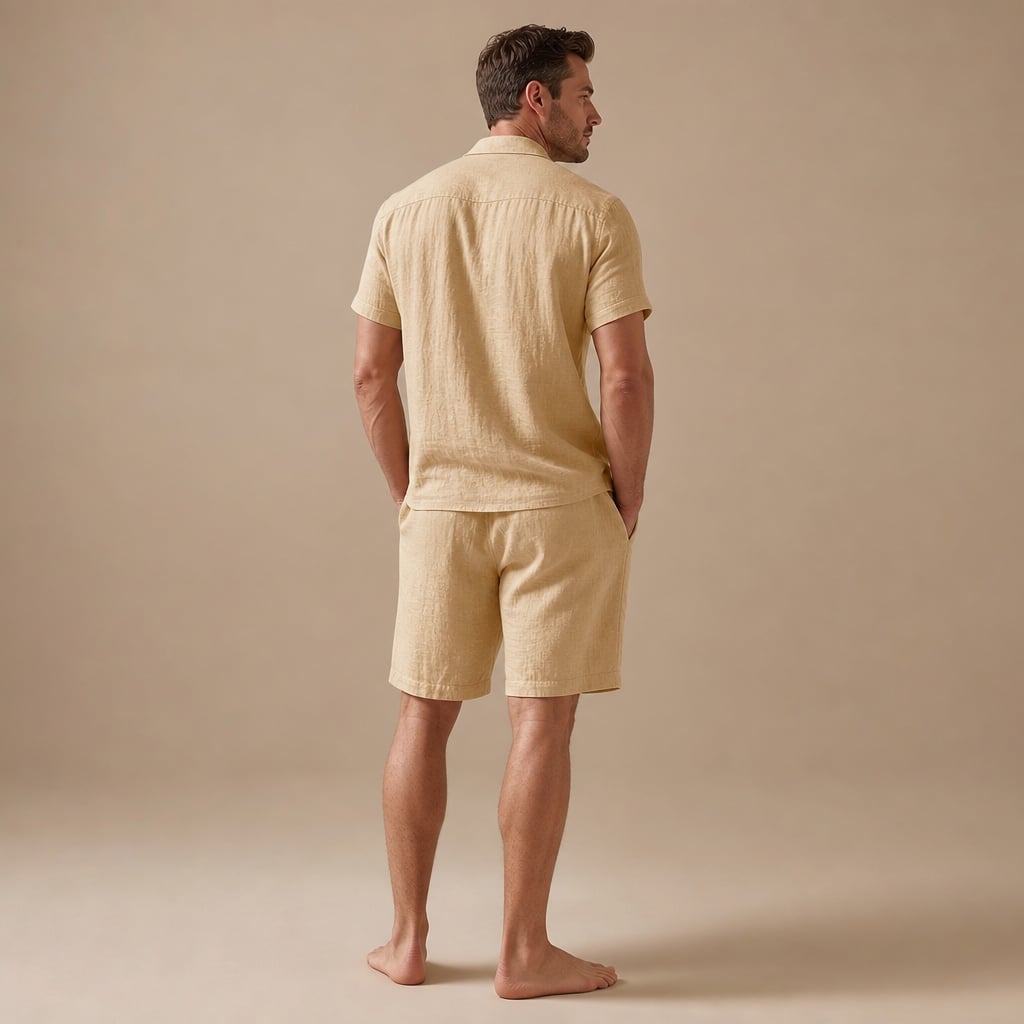 Linen Shirt and Shorts Set Regular Fit Short Sleeve Co-ord Apricot – Full Look