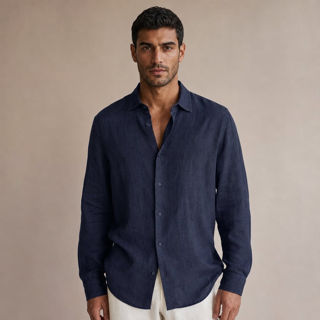 Linen Shirt Breathable Classic Fit in Blu Scuro – Tarlano Premium Menswear