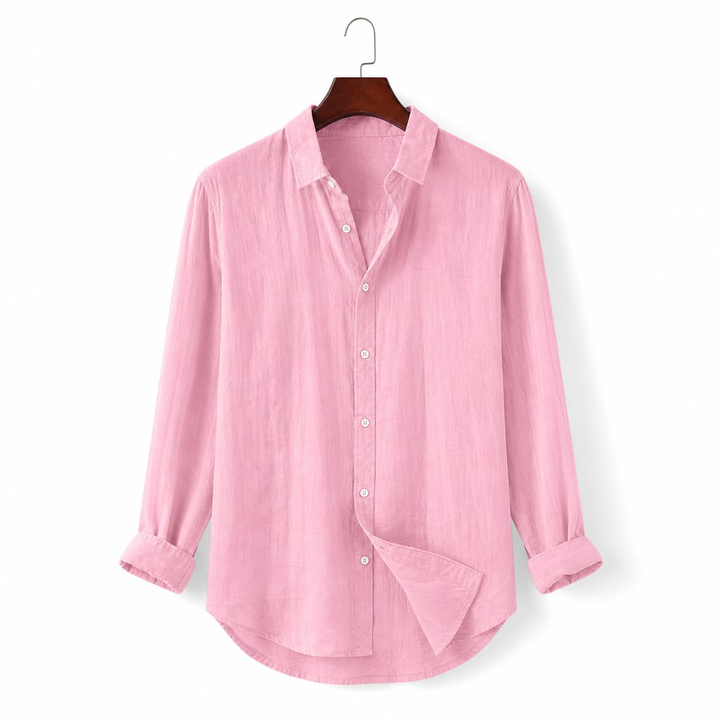 Long Sleeve Button Front Summer Shirt in Light Beige Pink – Product Photo