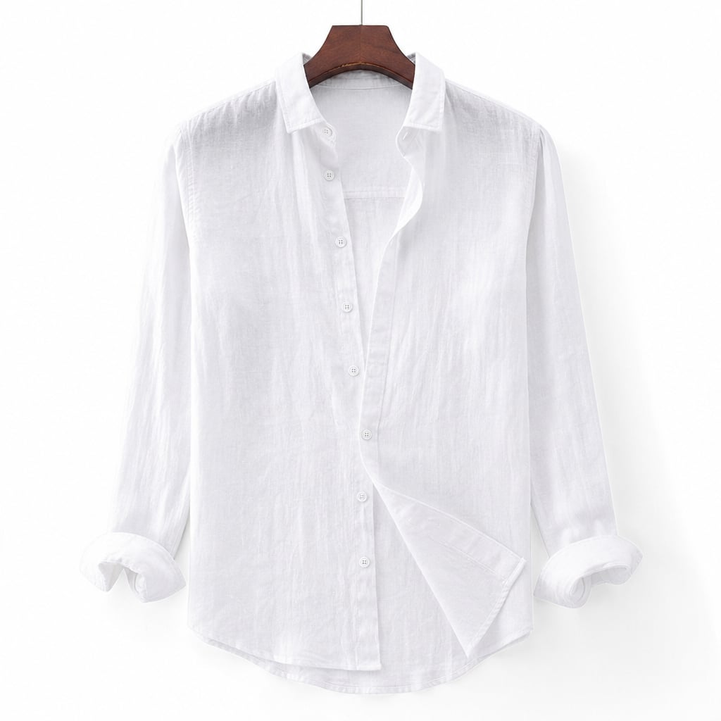 Long Sleeve Button Front Summer Shirt in Light Beige White – Product Photo