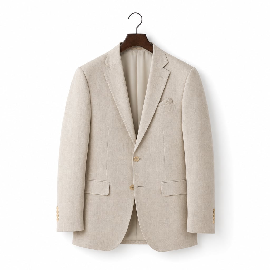 Mens Blazer Linen-Blend Lapel Tailored Fit Beige – Product Photo