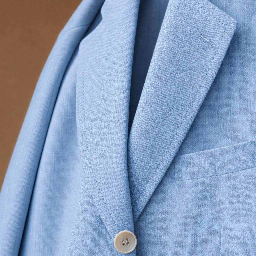 Mens Blazer Linen-Blend Tailored Smart Casual Lightweight Sky Blue – Fabric and Detail Close-Up