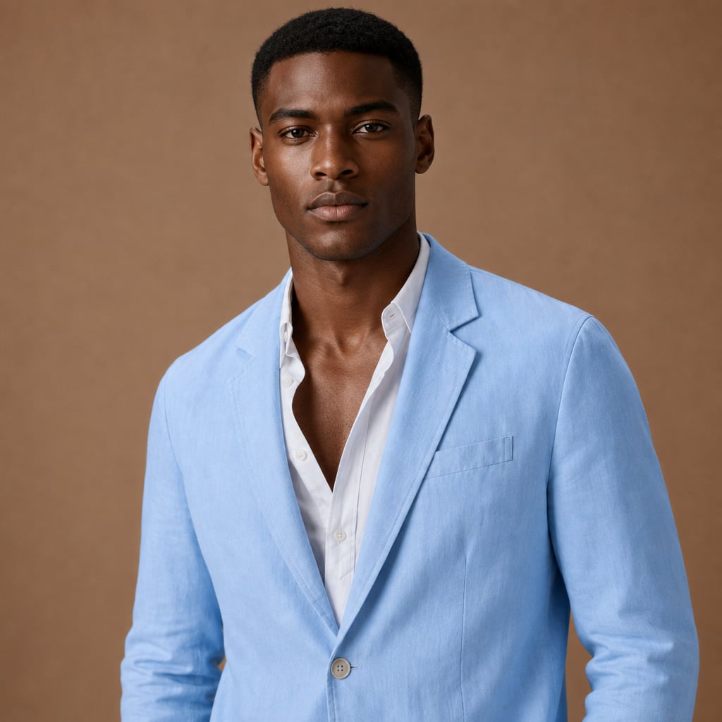 Mens Blazer Linen-Blend Tailored Smart Casual Lightweight Sky Blue – Full Look