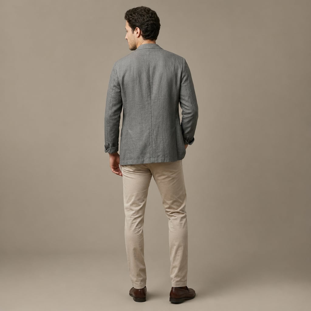 Mens Blazer Linen Notch Lapel Two-Button Gray – Side Angle View