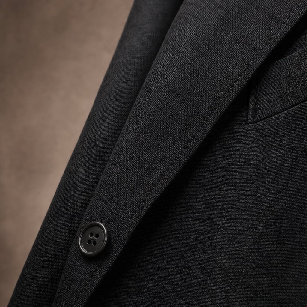 Mens Blazer Unstructured Linen Notch Lapel Black – Fabric and Detail Close-Up