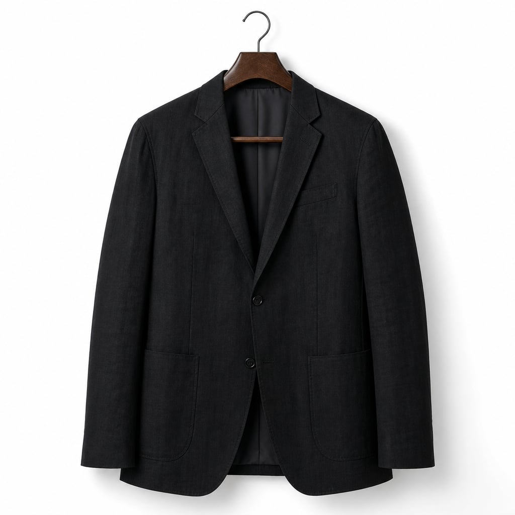 Mens Blazer Unstructured Linen Notch Lapel Black – Product Photo