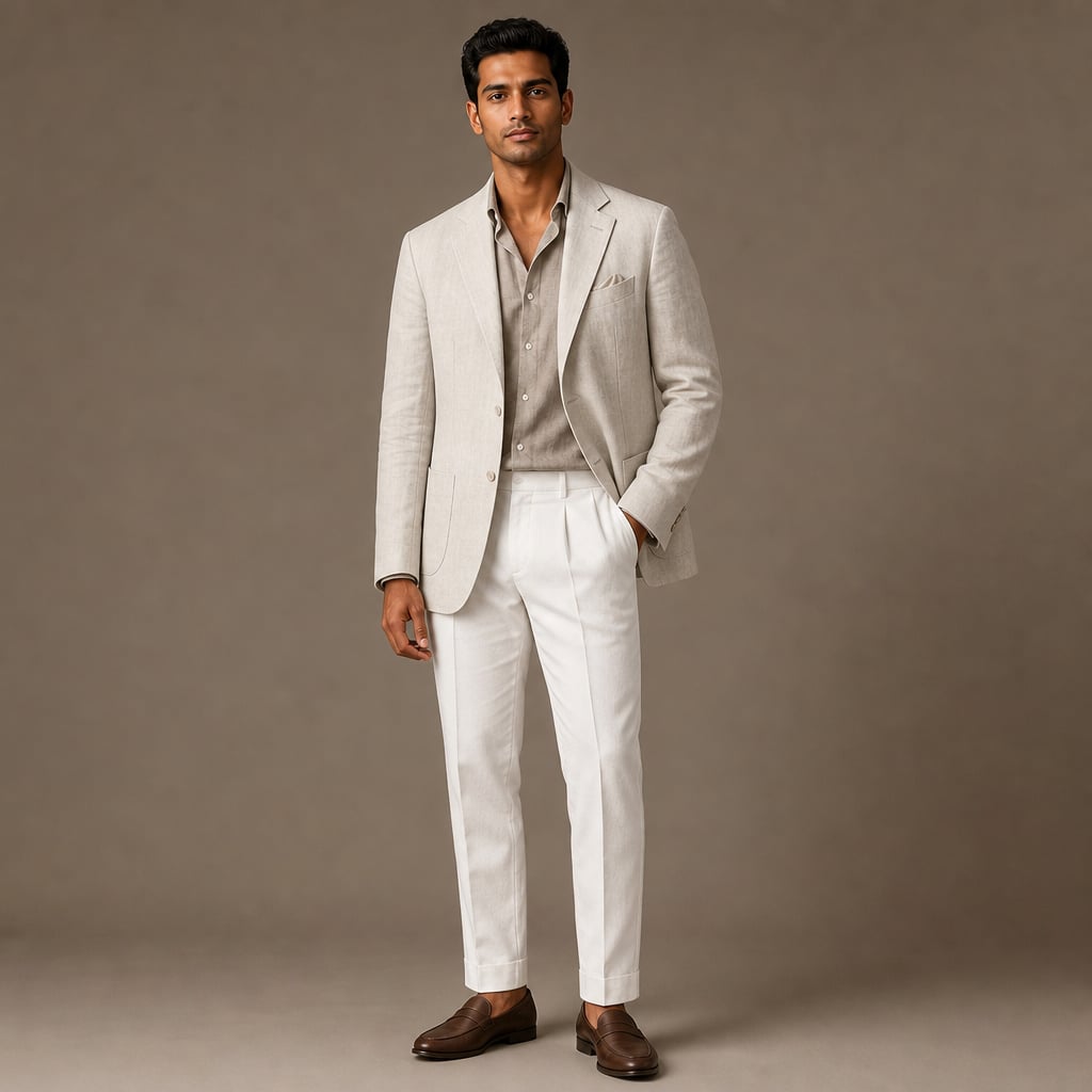 Men's Linen Blazer Lightweight Structured Summer Jacket Beige – Product Photo