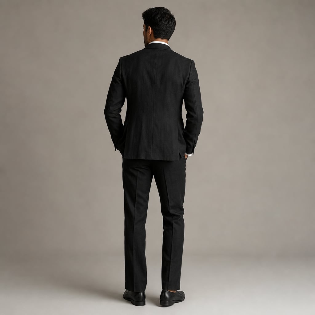 Men's Linen Blazer Lightweight Structured Summer Jacket Black – Side Angle View