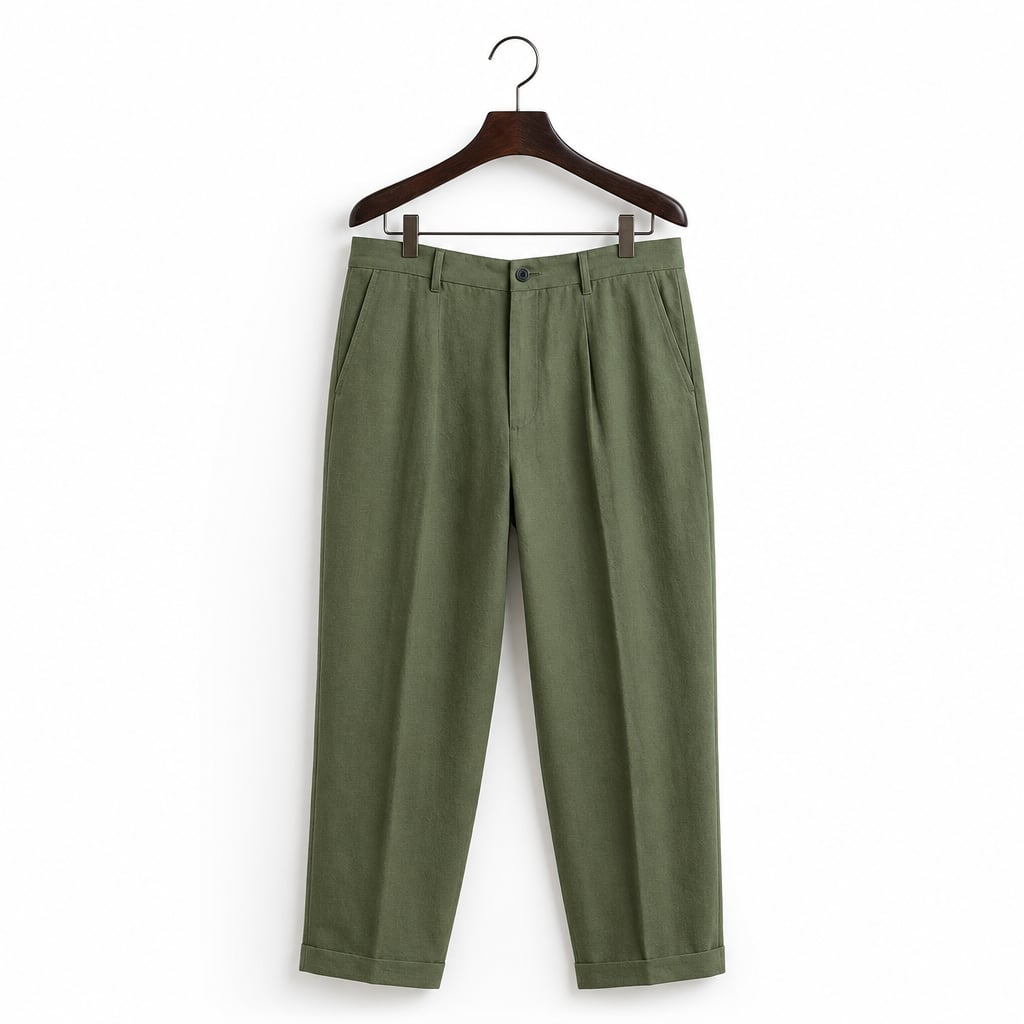 Mens Pant Linen Blend Drawstring Waist Tapered Ankle Length Green – Product Photo