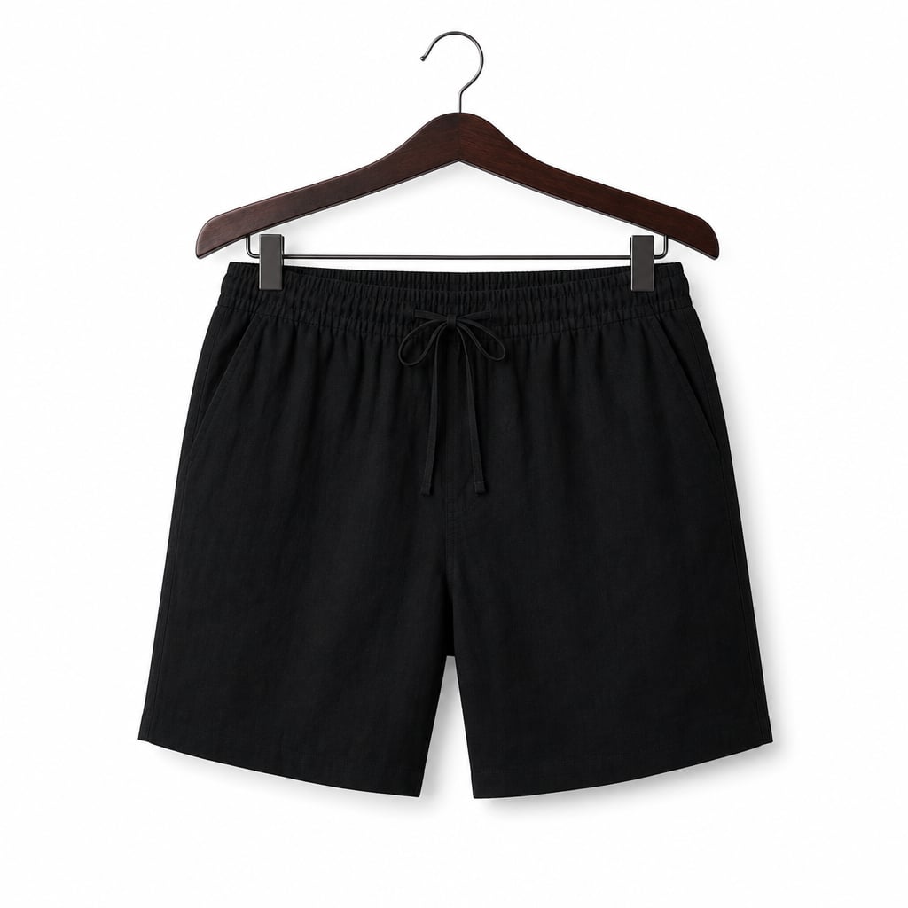 Mens Pant Short Cotton Linen Relaxed Fit Black – Product Photo