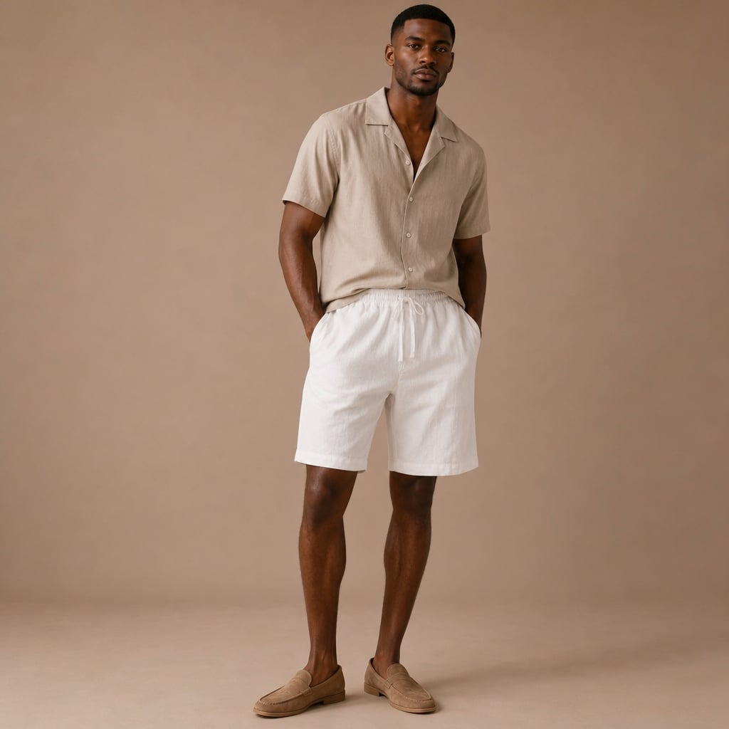 Mens Pant Short Cotton Linen Relaxed Fit White – Side Angle View