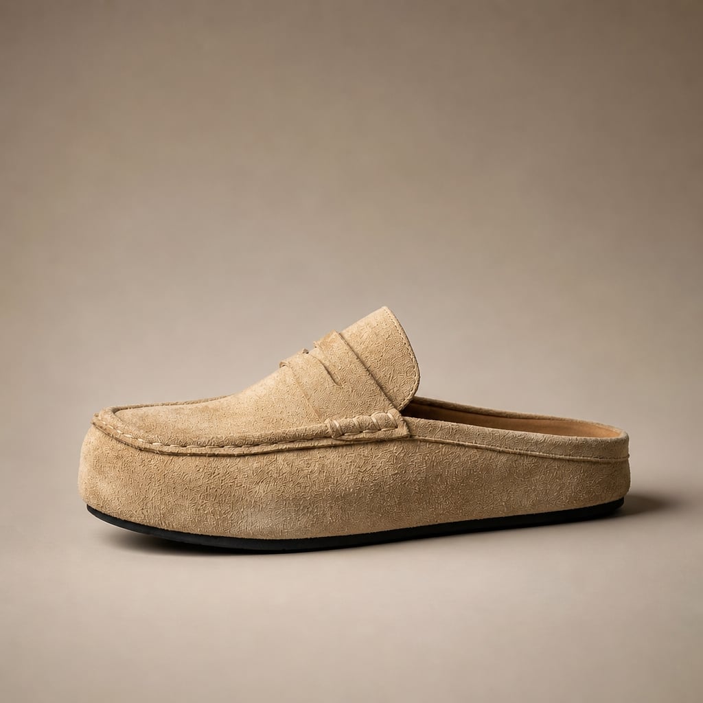 Men's Penny Mule Loafer Soft Touch Fabric Platform Sole in Beige – Tarlano Premium Menswear