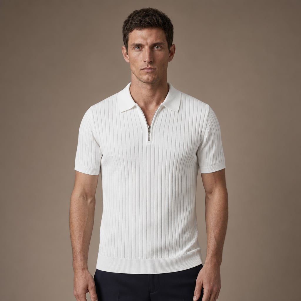 Mens Polo Shirt Striped Knit Short Sleeve in White – Tarlano Premium Menswear