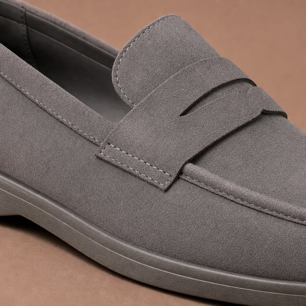 Men's Slip-On Loafers Lightweight Summer Shoe Gray – Fabric and Detail Close-Up