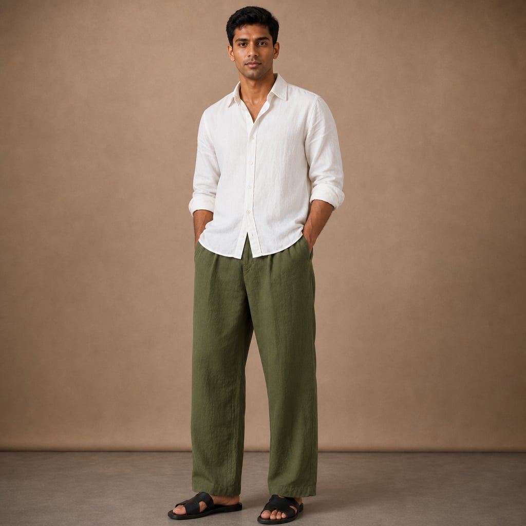 Mens Trouser Linen Cotton Relaxed Fit Summer Pants in Green – Tarlano Premium Menswear