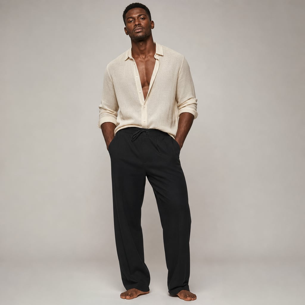 Relaxed Fit Drawstring Beach Pants Black – Product Photo