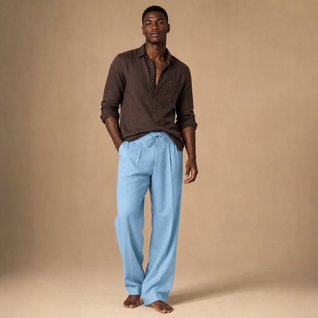 Relaxed Fit Drawstring Beach Pants Blue – Product Photo