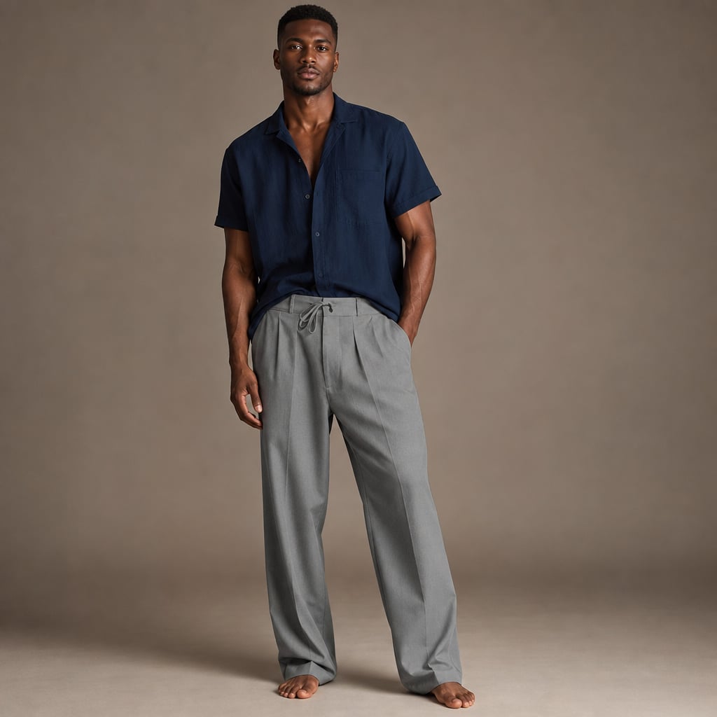 Relaxed Fit Drawstring Beach Pants Gray – Product Photo