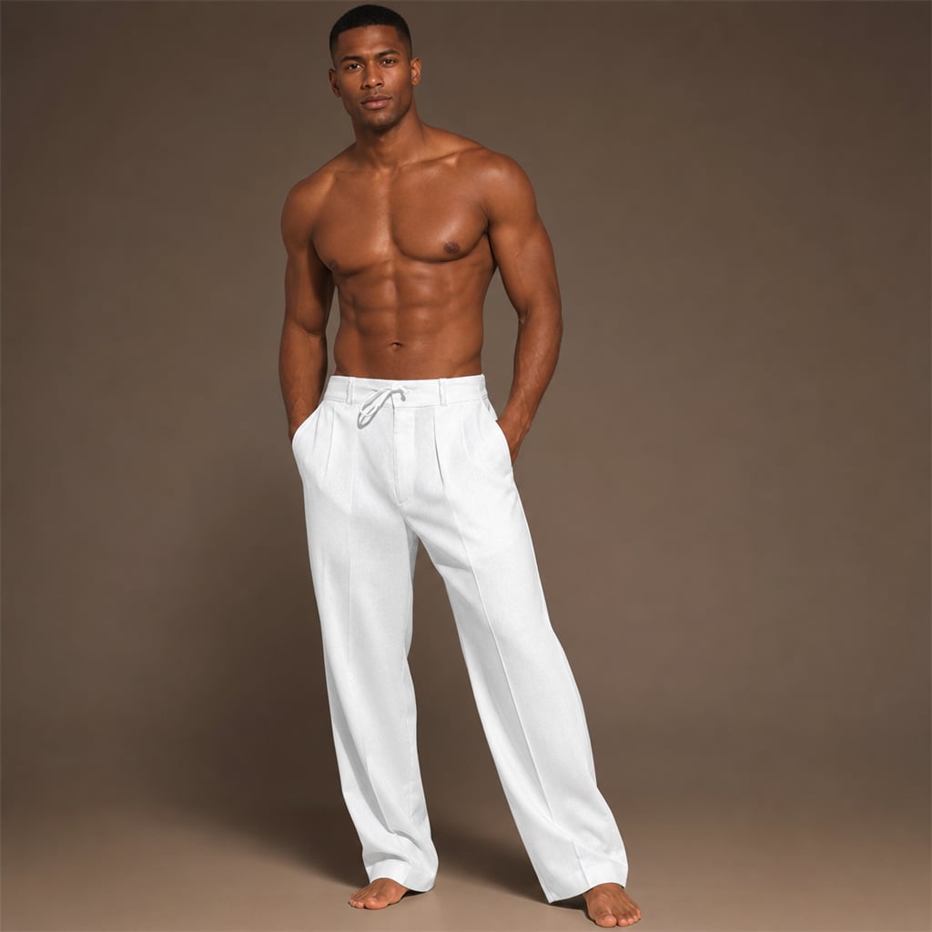 Relaxed Fit Drawstring Beach Pants White – Side Angle View