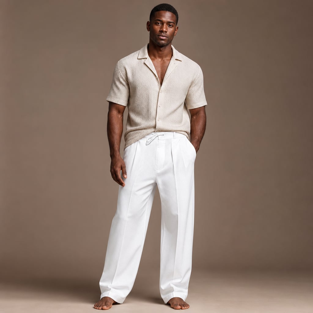 Relaxed Fit Drawstring Beach Pants White – Product Photo
