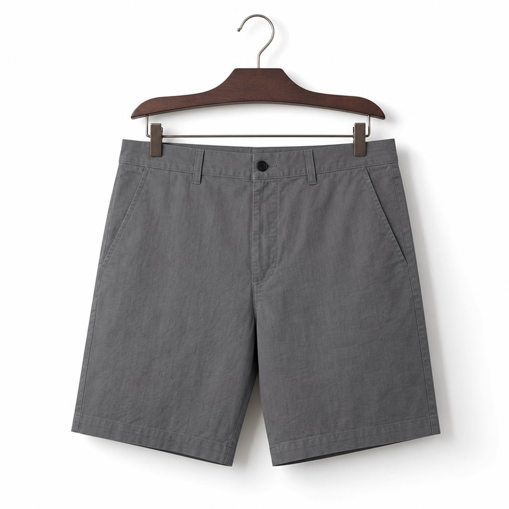 Relaxed Straight-Cut Summer Shorts Button Closure Grey – Product Photo
