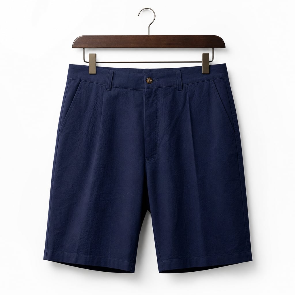 Relaxed Straight-Cut Summer Shorts Button Closure Navy – Product Photo