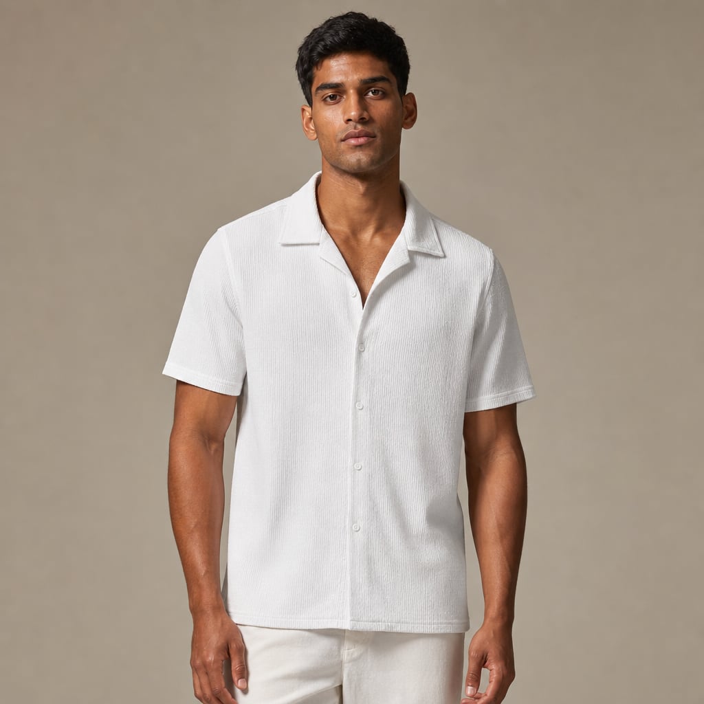 Shirt Shop Cuban Collar Textured Button-Front Short Sleeve in White – Tarlano Premium Menswear