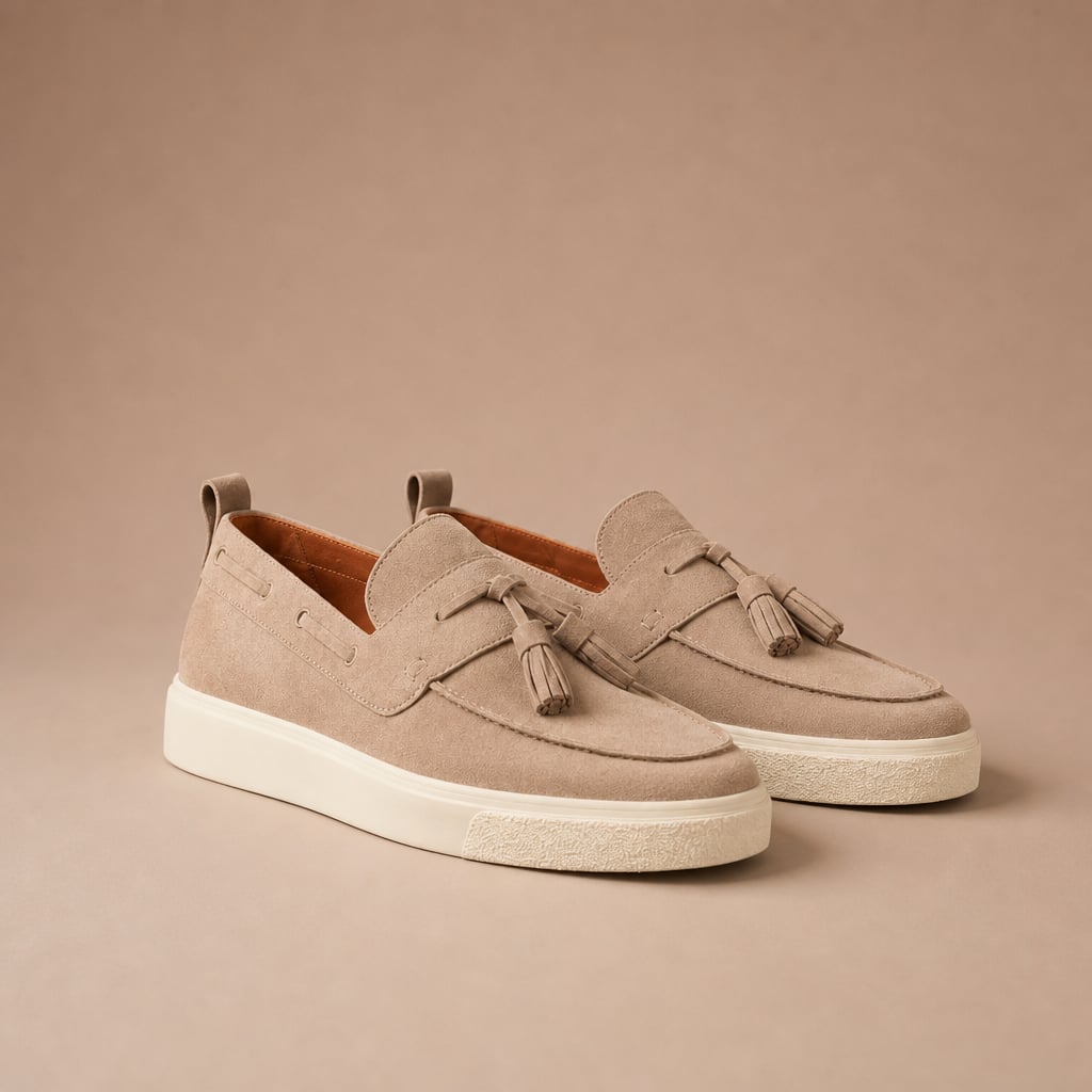Suede Tassel Loafer Slip-On Sneaker Moc-Toe in Beige – Tarlano Premium Menswear