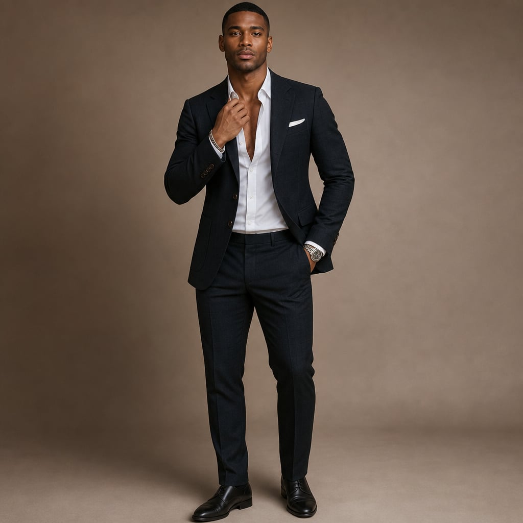 Two-Piece Blazer & Trouser Set Slim Fit Tailored Formal Black – Product Photo