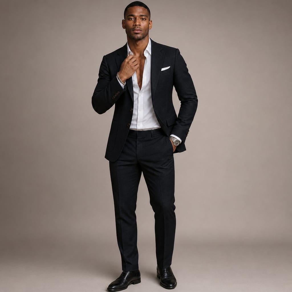 Two-Piece Blazer & Trouser Set Slim Fit Tailored Formal in Black – Tarlano Premium Menswear