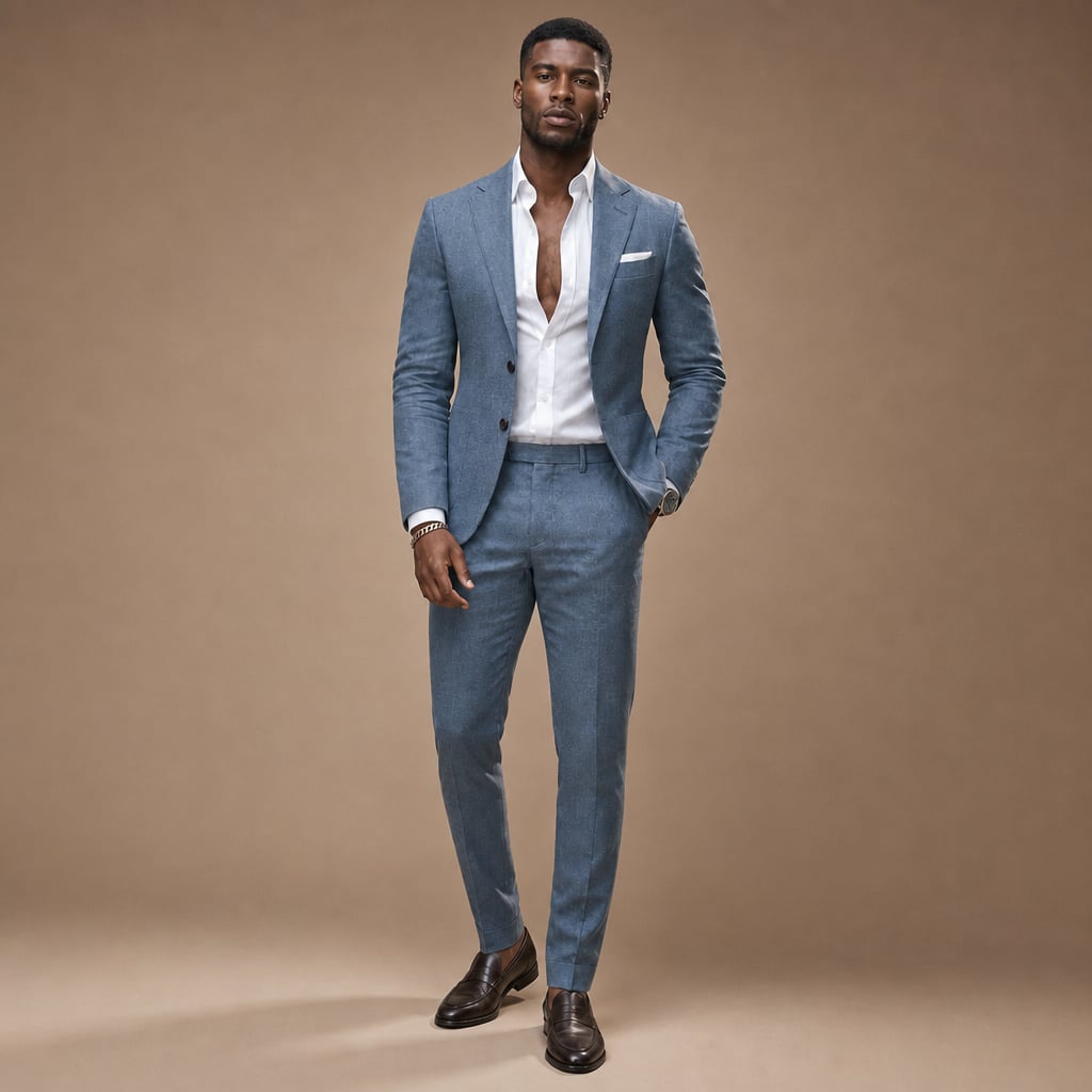 Two-Piece Blazer & Trouser Set Slim Fit Tailored Formal in Blue – Tarlano Premium Menswear