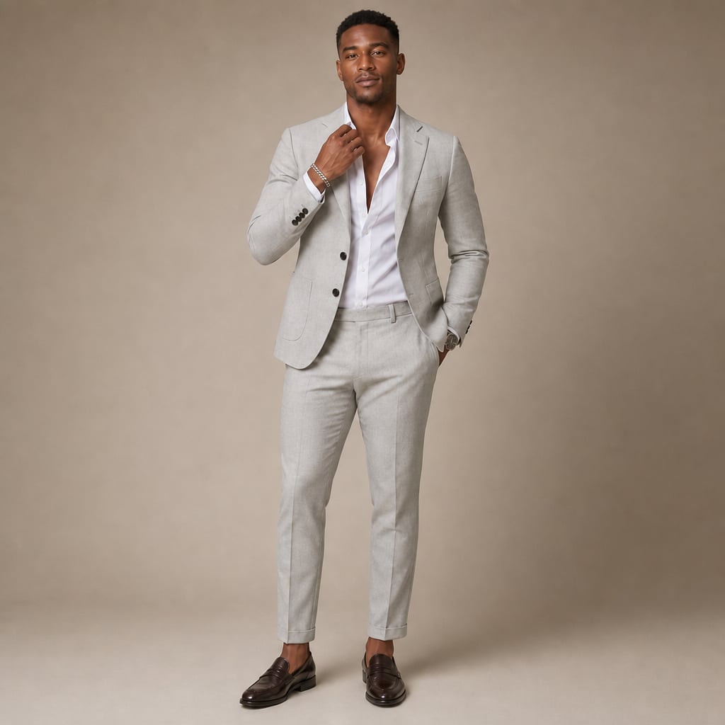 Two-Piece Blazer & Trouser Set Slim Fit Tailored Formal in Light Grey – Tarlano Premium Menswear