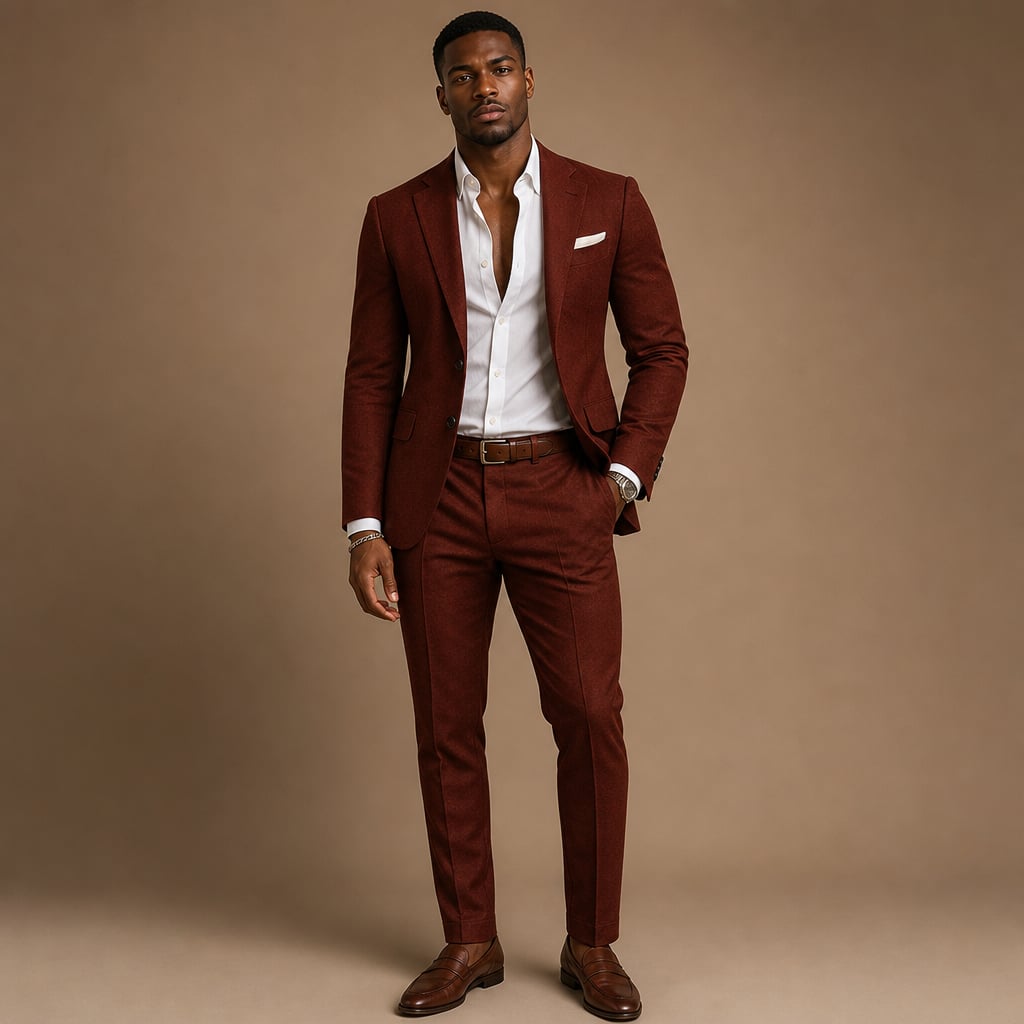 Two-Piece Blazer & Trouser Set Slim Fit Tailored Formal Wine Red – Product Photo