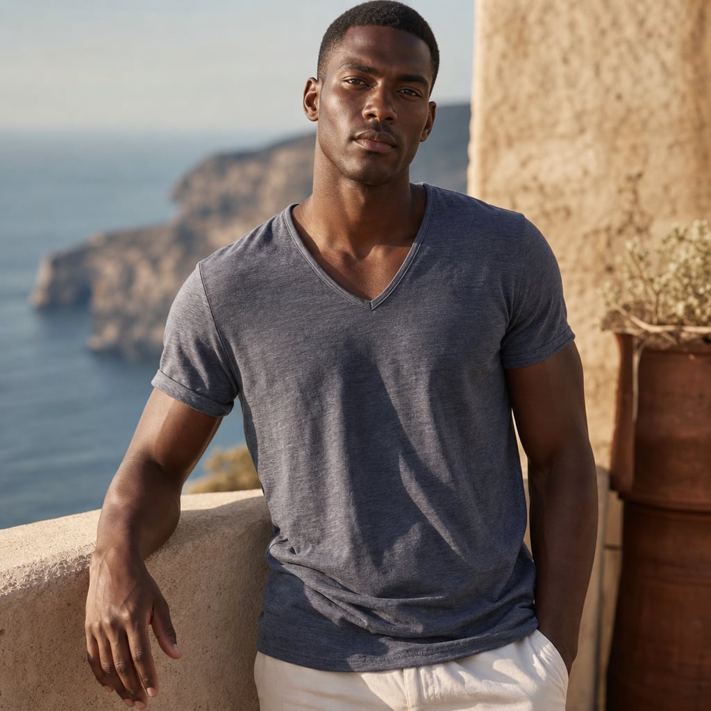 V-Neck Cotton Tee Relaxed Fit Dark gray – Styled Editorial Shot