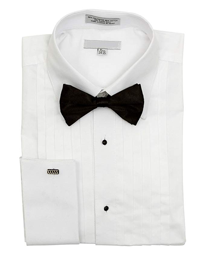 Point collar tuxedo shirt in white with half-inch front pleats – TARLANO