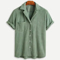 Textured waffle knit button-down shirt in sage – TARLANO