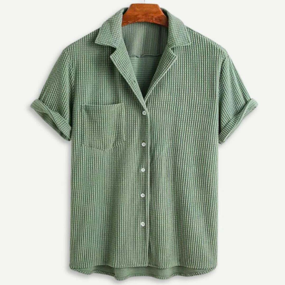 Textured waffle knit button-down shirt in sage – TARLANO