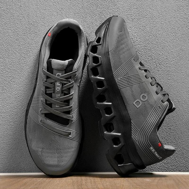 Model wearing lightweight mesh sneaker in gray-green – TARLANO