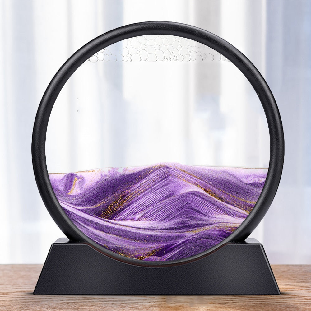 Moving Sand Art Picture Round Glass 3D
